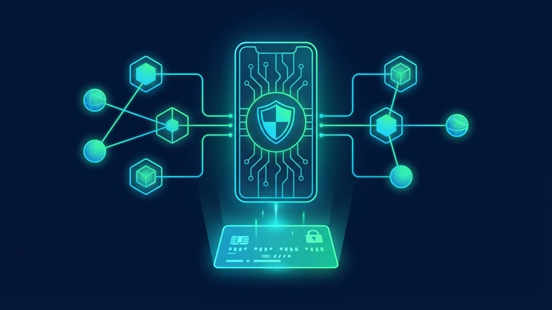 Editorial illustration of a self-custody crypto wallet setup with secure backup and on-chain access
