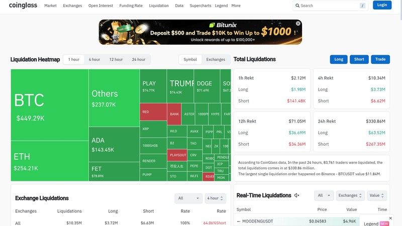 CoinGlass liquidation screenshot for crypto charting guide