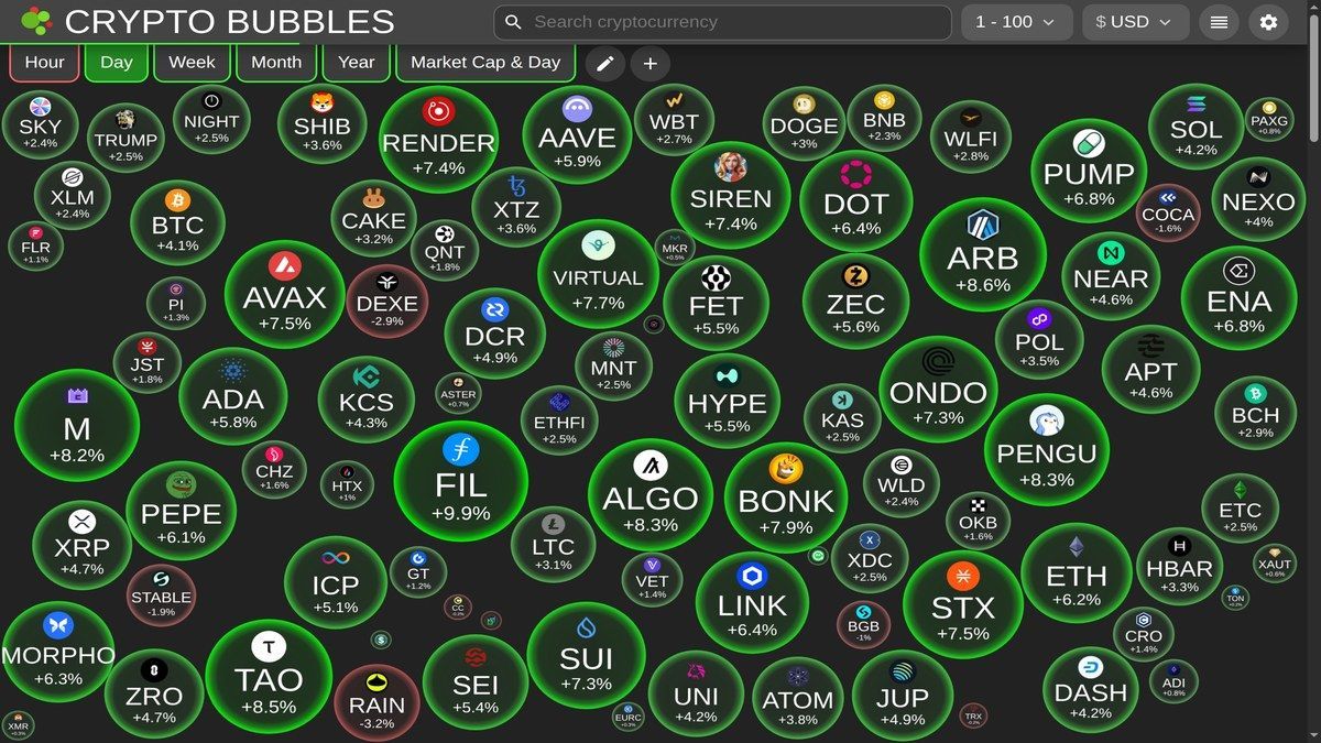 Crypto Bubbles live heatmap showing crypto market momentum and sector rotation