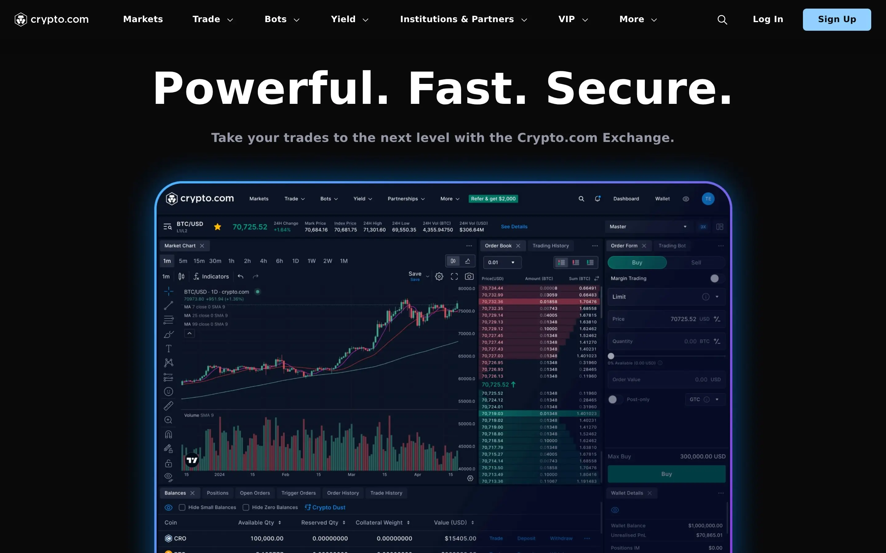 Crypto.com Exchange trading interface