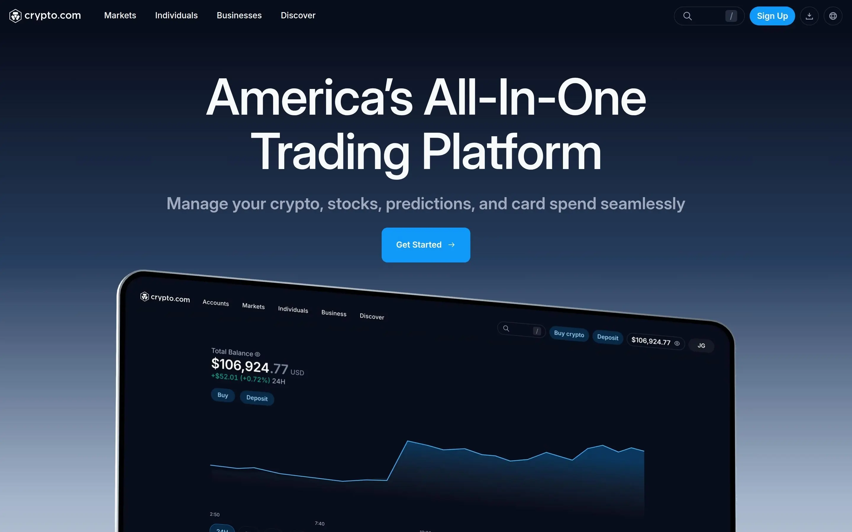 Crypto.com homepage showing the ecosystem