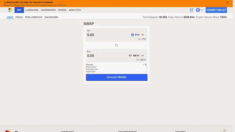 Curve finance stablecoin swap interface