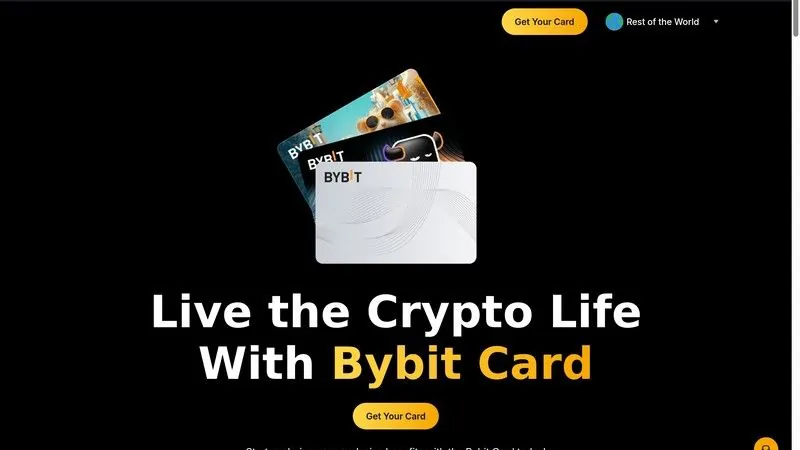 Bybit Mastercard debit card page showing features and cashback options