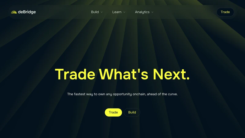 deBridge homepage showing instant cross-chain swaps and transfers