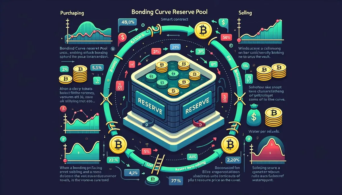 Bonding curve reserve pool: smart contract vault with buy/sell token flows and reserve ratio