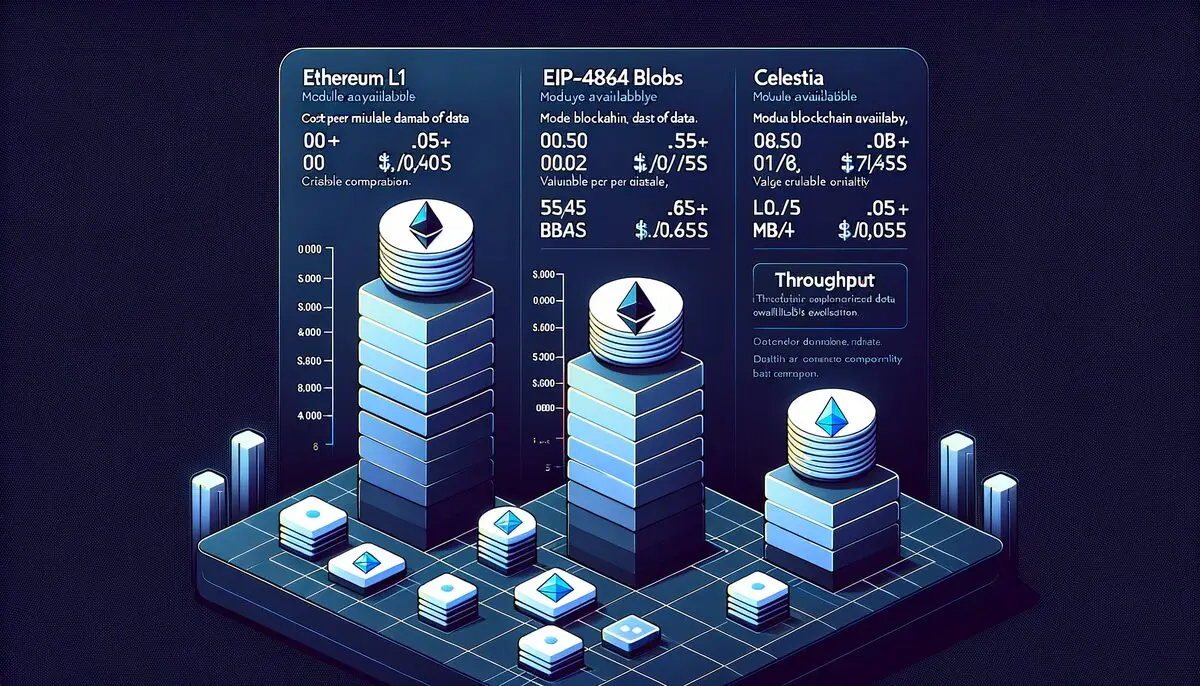 Data availability cost comparison: Ethereum L1 vs EIP-4844 blobs vs Celestia vs EigenDA per MB