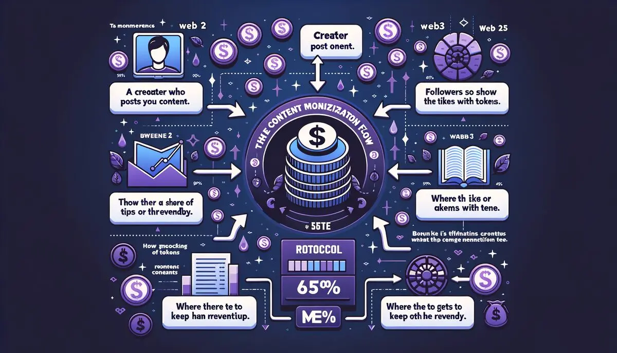 SocialFi content monetization: creator posts, followers tip with tokens, revenue share vs Web2 platform cuts
