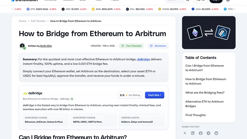 Ethereum to Arbitrum bridge guide page summarizing the wallet and route setup process