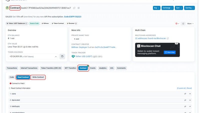 Etherscan contract screenshot for blockchain explorer article
