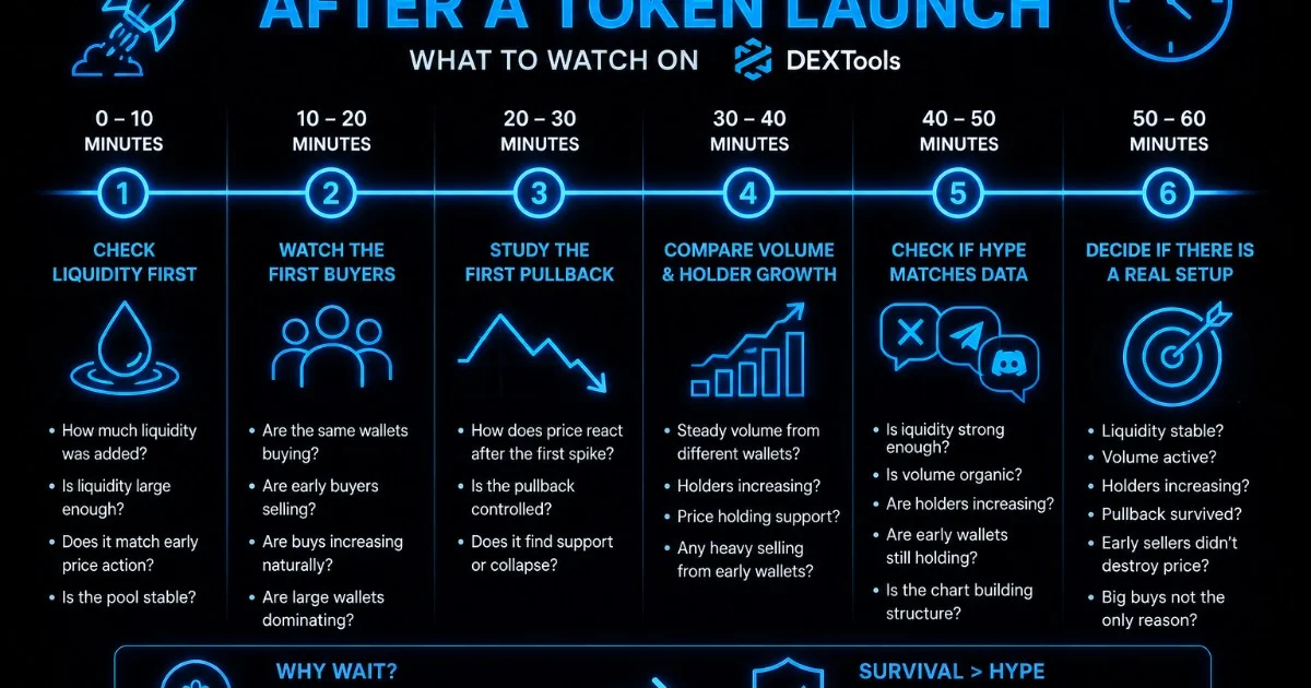 The First 60 Minutes After a Token Launch: What to Watch on DEXTools