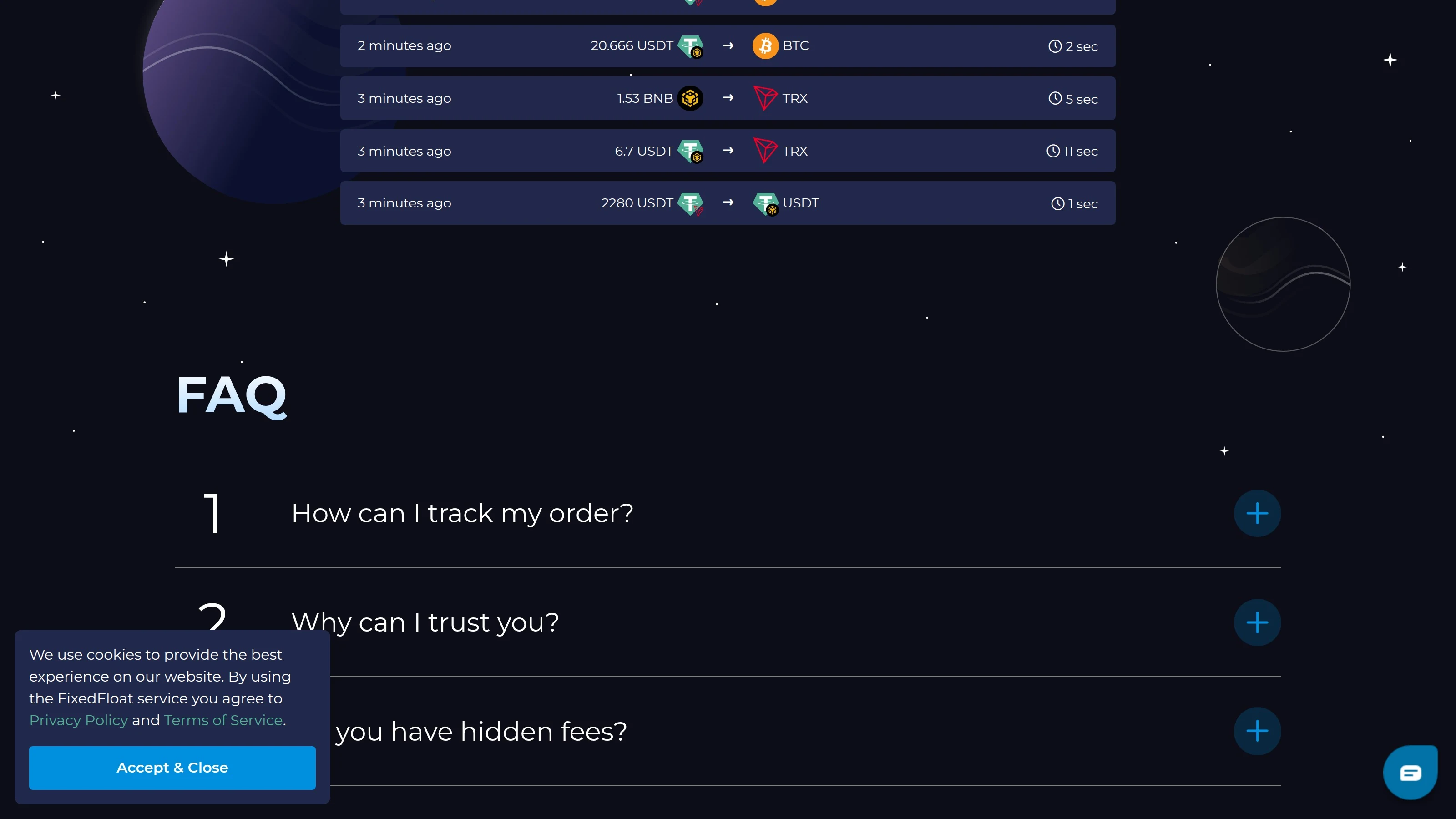 FixedFloat homepage selector showing fixed and floating rate options