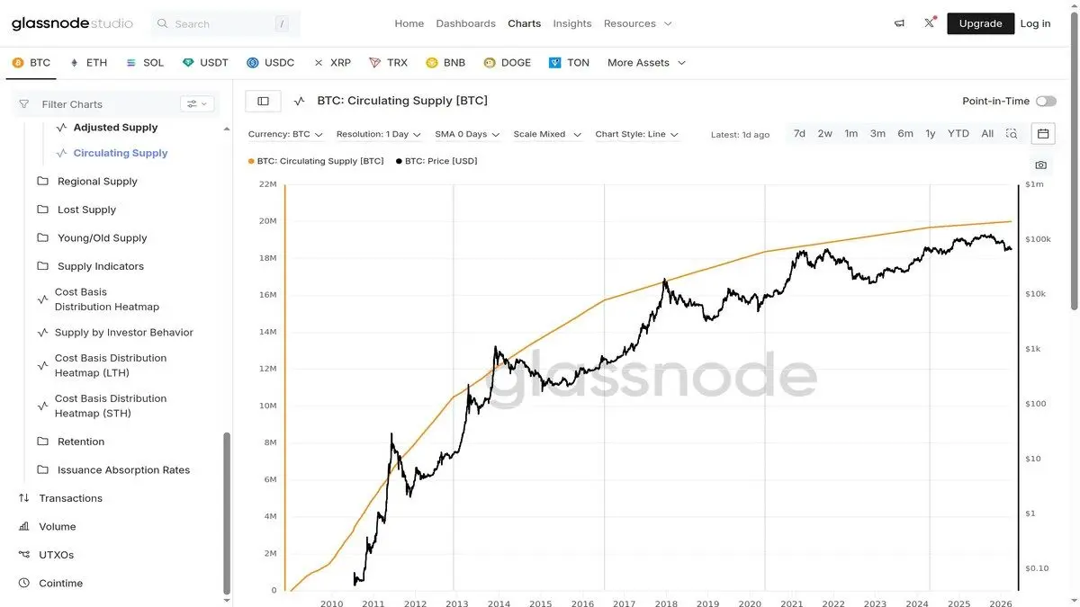 Glassnode Bitcoin arz metriği gösterge paneli