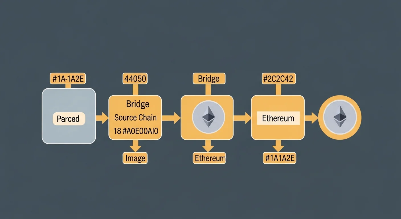 Bridge UI mockup showing source chain Ethereum, destination chain TRON, asset USDT, amount, fee, and a bridge button