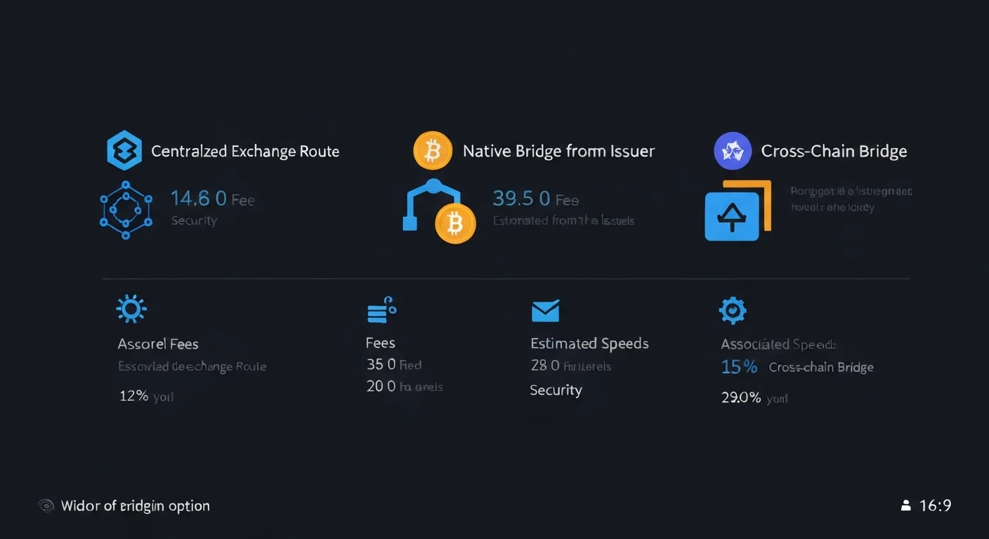 Infographic comparing CEX, issuer, and third-party bridges for ETH to TRON transfers
