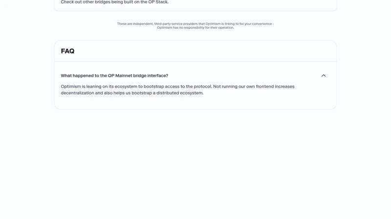 Optimism bridge directory after the welcome prompt, showing the page state before a user chooses the final route