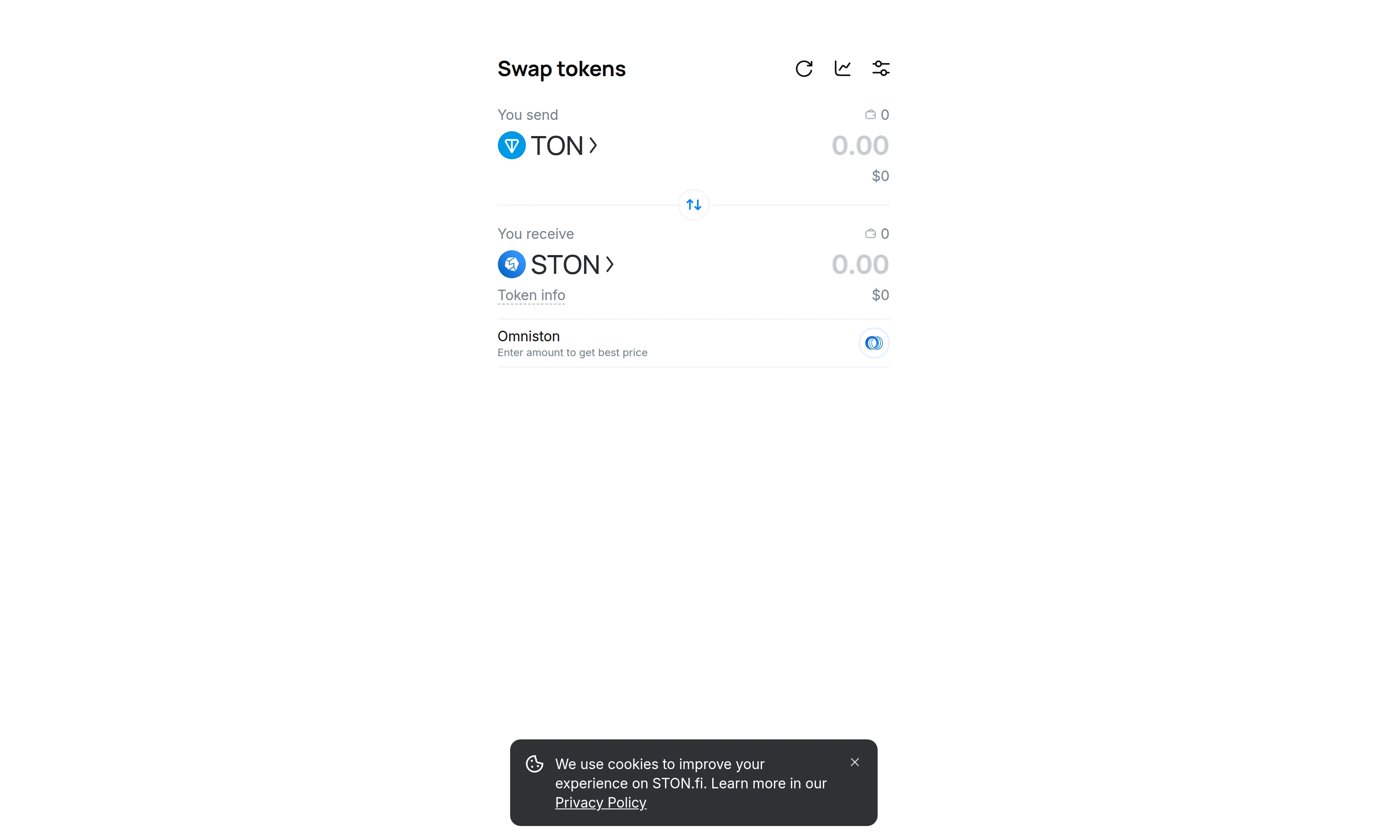 STON.fi swap interface on TON used for Jetton trading