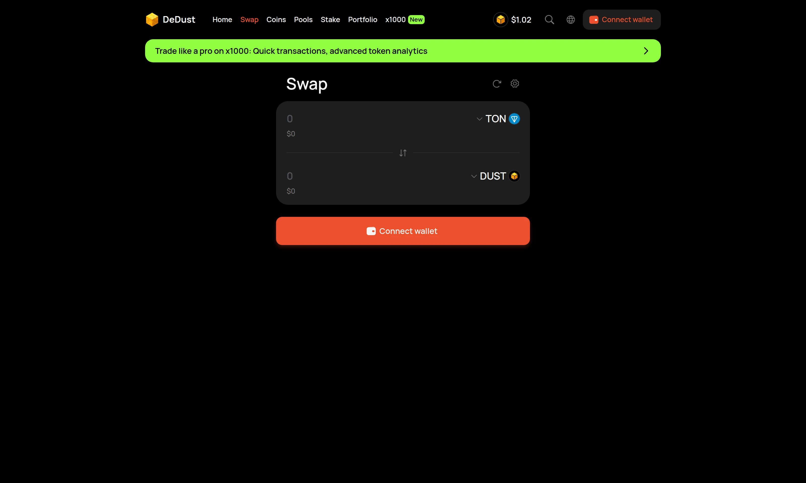 DeDust swap interface on TON used as a reference for Jetton market execution