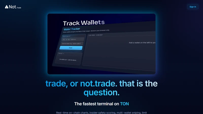 Not.Trade Tracker tab showing a column of pending MCAP triggered limit orders for various TON memecoins with their current and target market caps