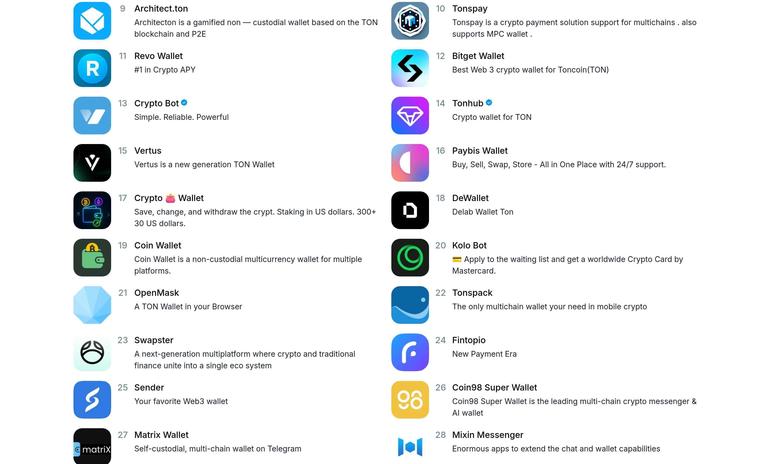 TON wallet directory context showing self-custody wallet options inside the TON ecosystem