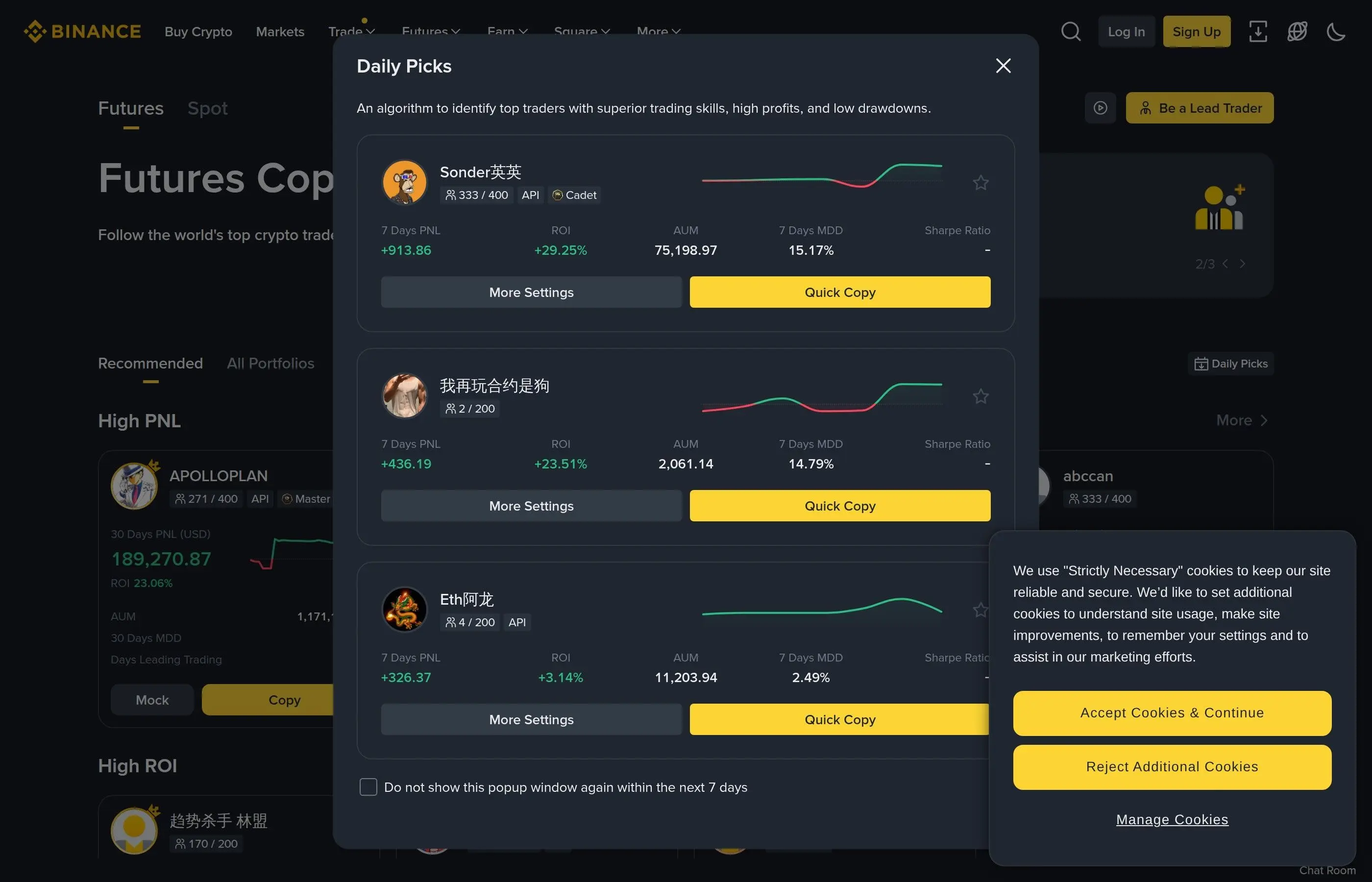 Binance copy trading interface with portfolio allocation settings