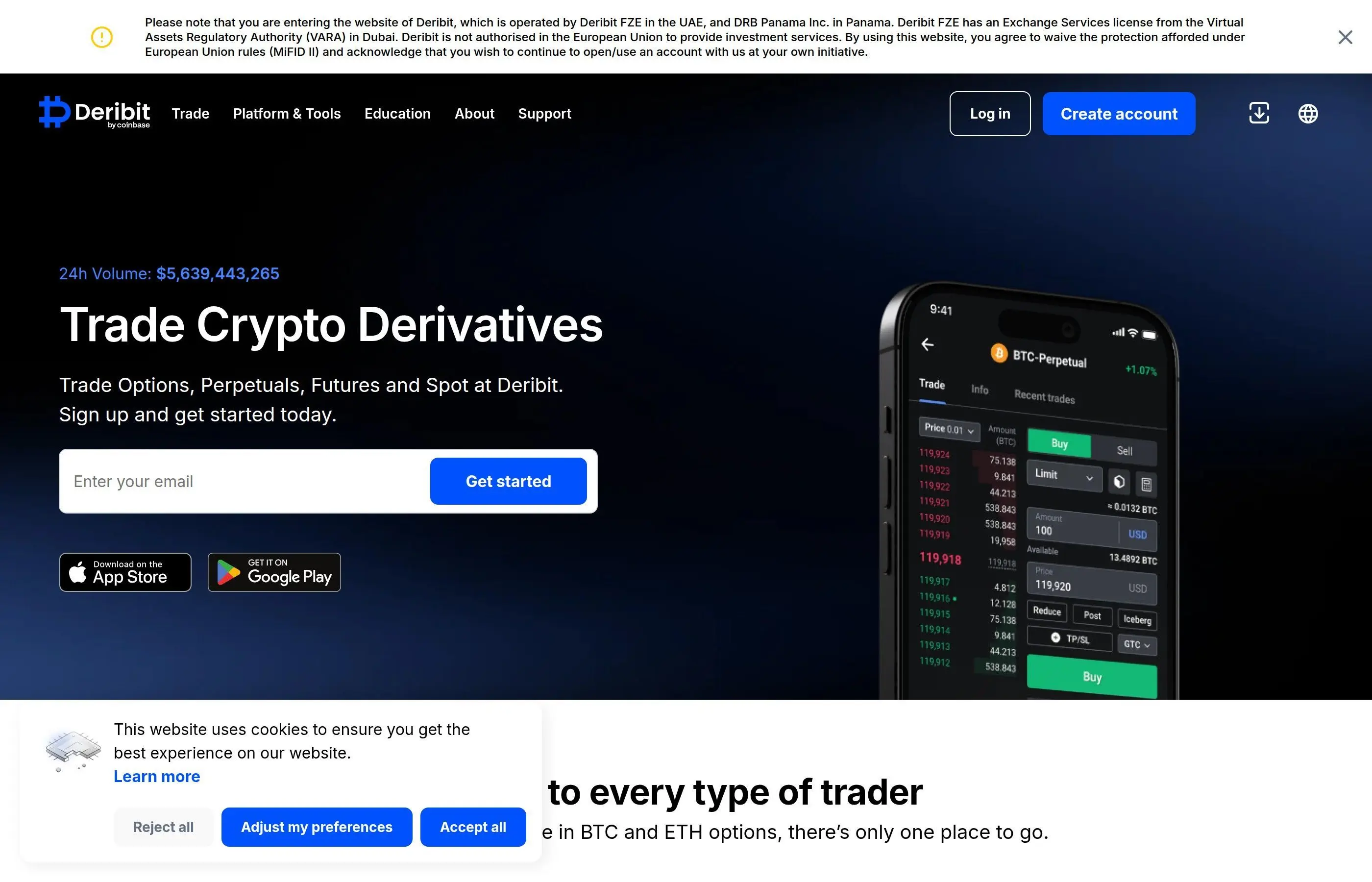 Deribit options trading platform showing BTC and ETH options chains