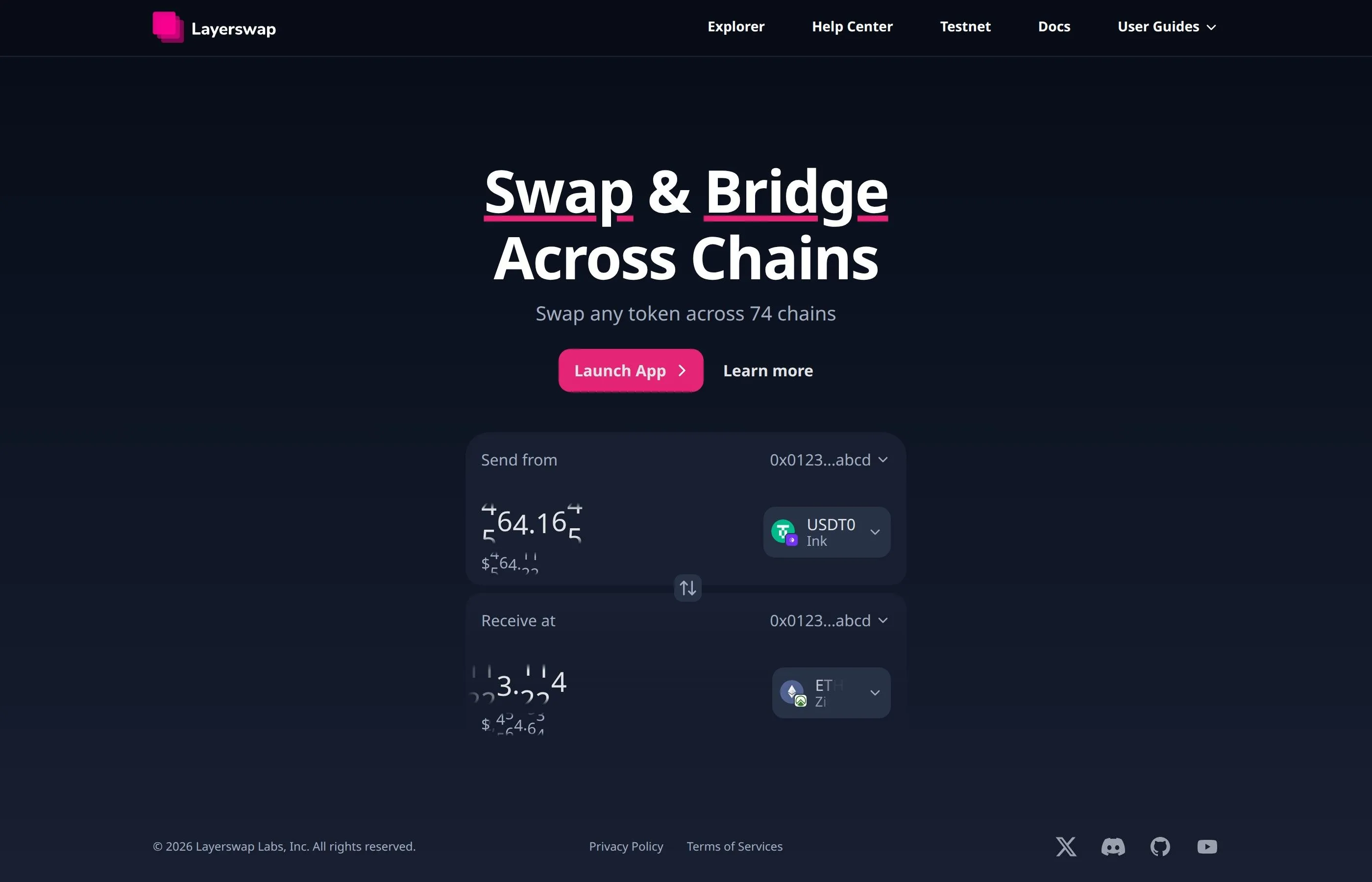 LayerSwap cross-chain bridge interface for transferring crypto between networks