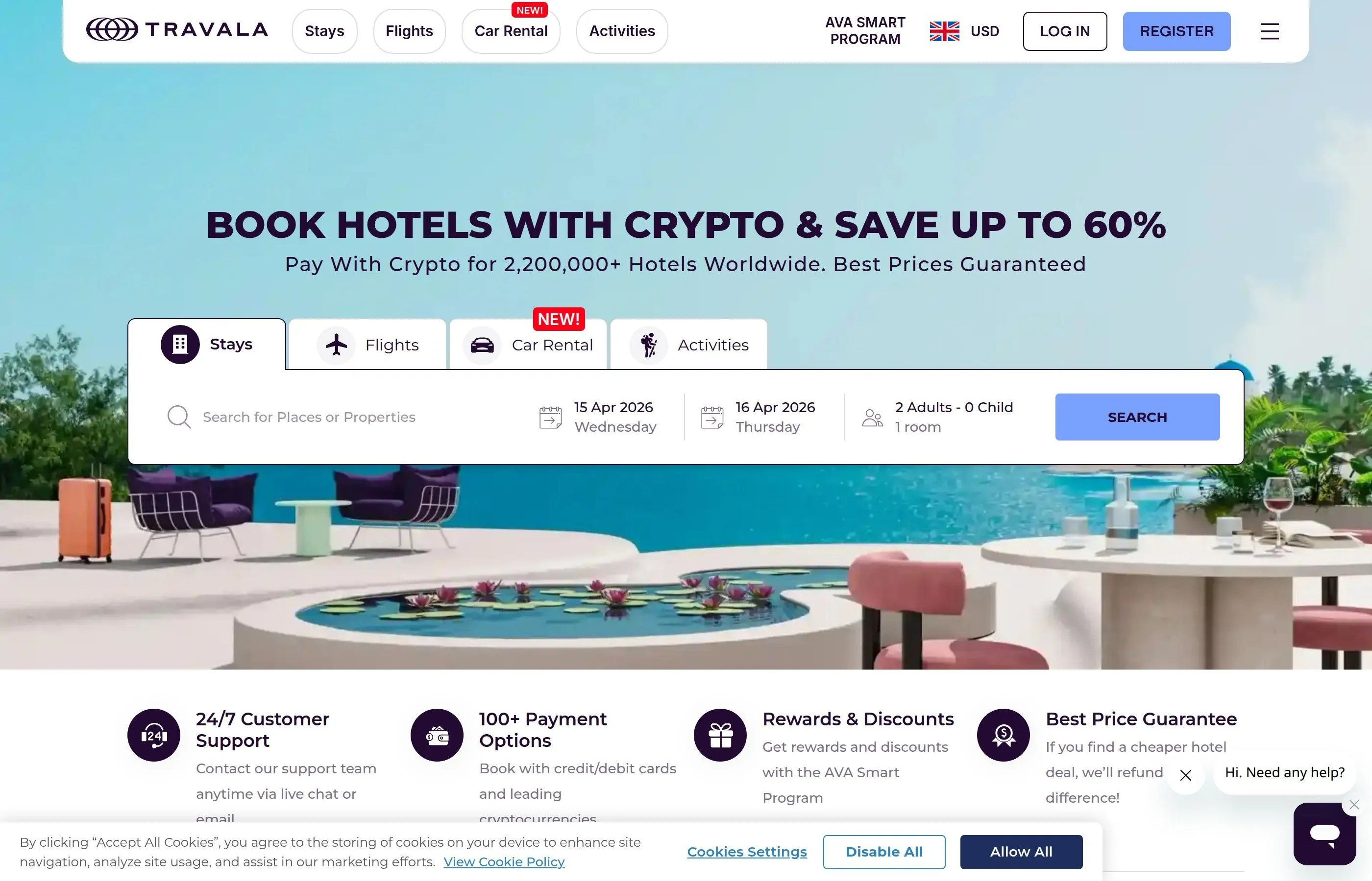 Travala travel booking platform accepting Bitcoin and cryptocurrency payments