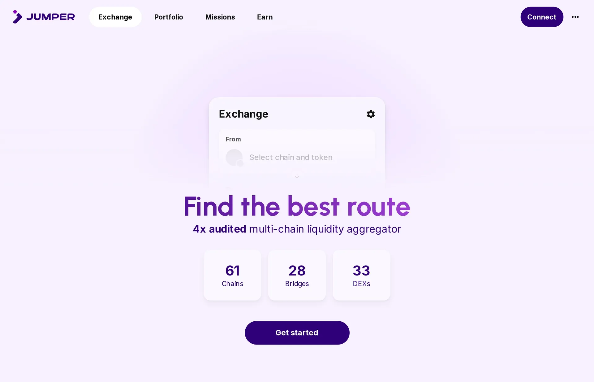 Jumper Exchange cross-chain bridge interface showing chain selection and token transfer options