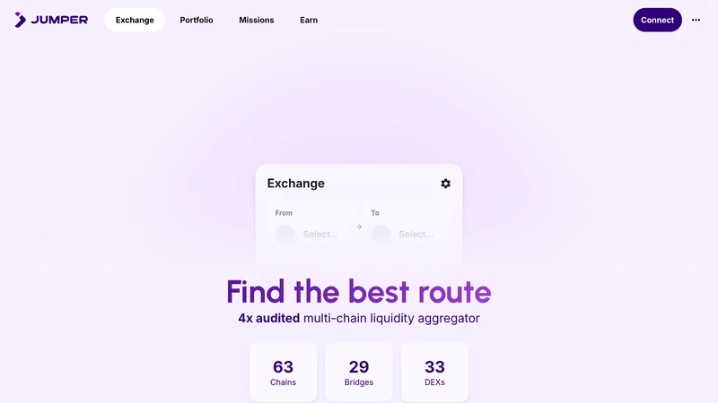 Jumper app interface showing route building and chain selection