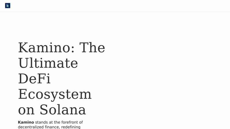 Kamino homepage showing Solana DeFi positioning and product ecosystem