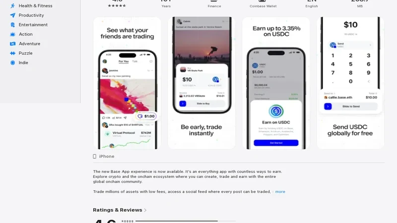 Coinbase Wallet App Store page showing official wallet screenshots