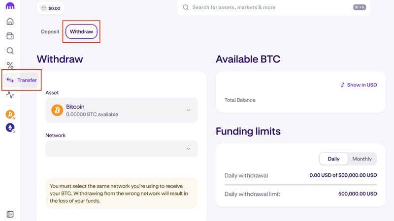 Official Kraken withdrawal screen showing the asset and network fields that must be checked before sending to MetaMask