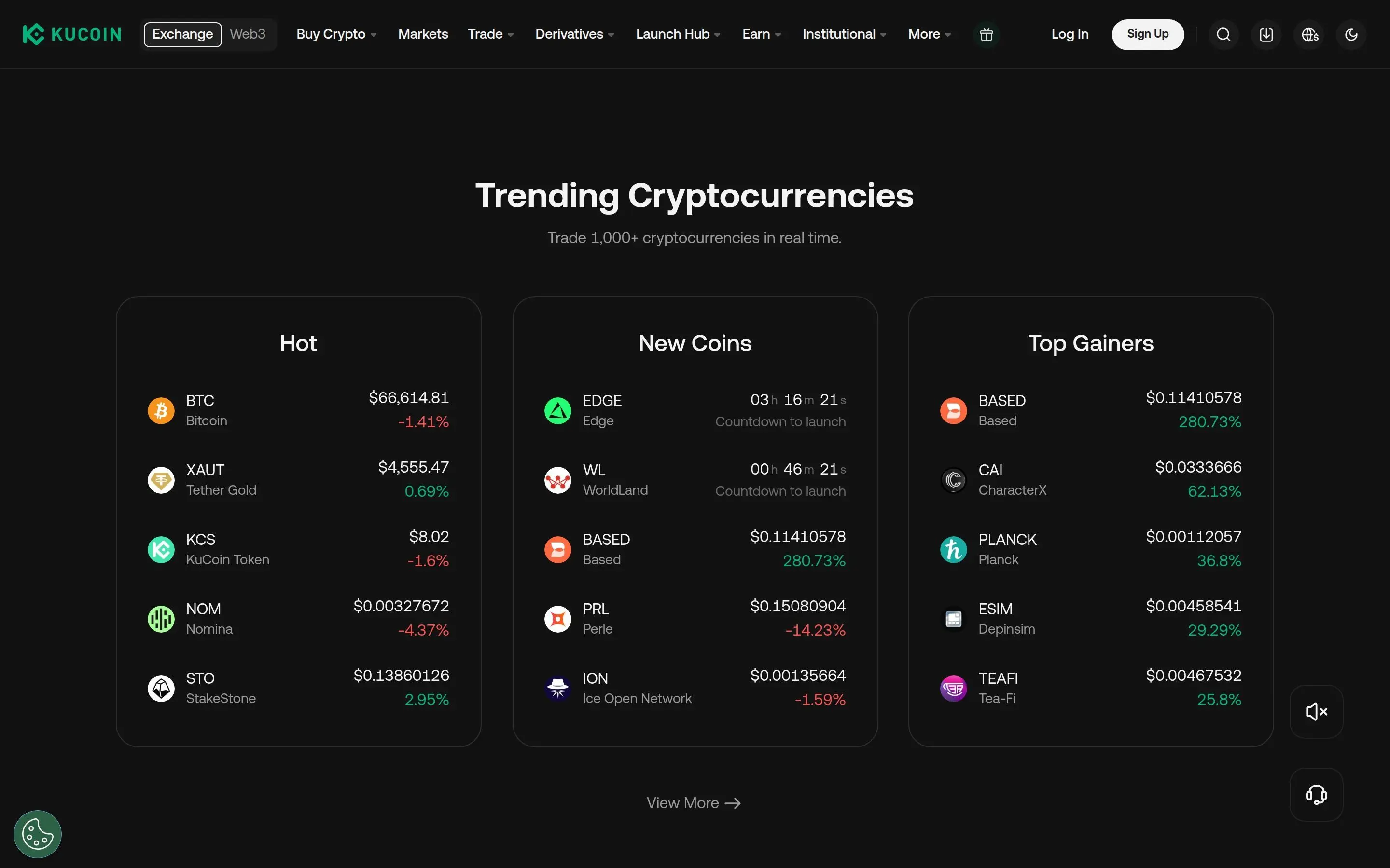KuCoin exchange homepage