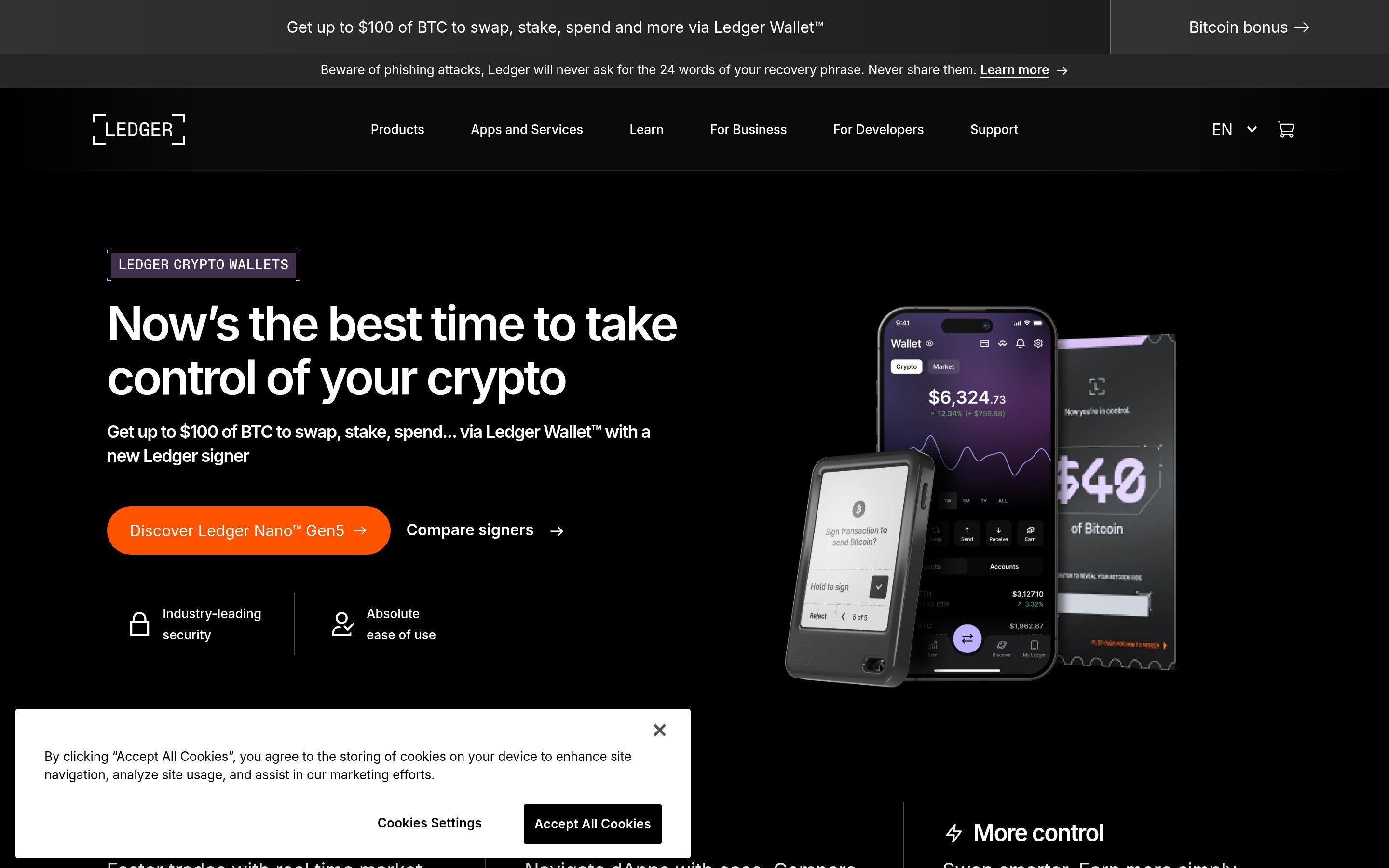 Ledger hardware wallet homepage