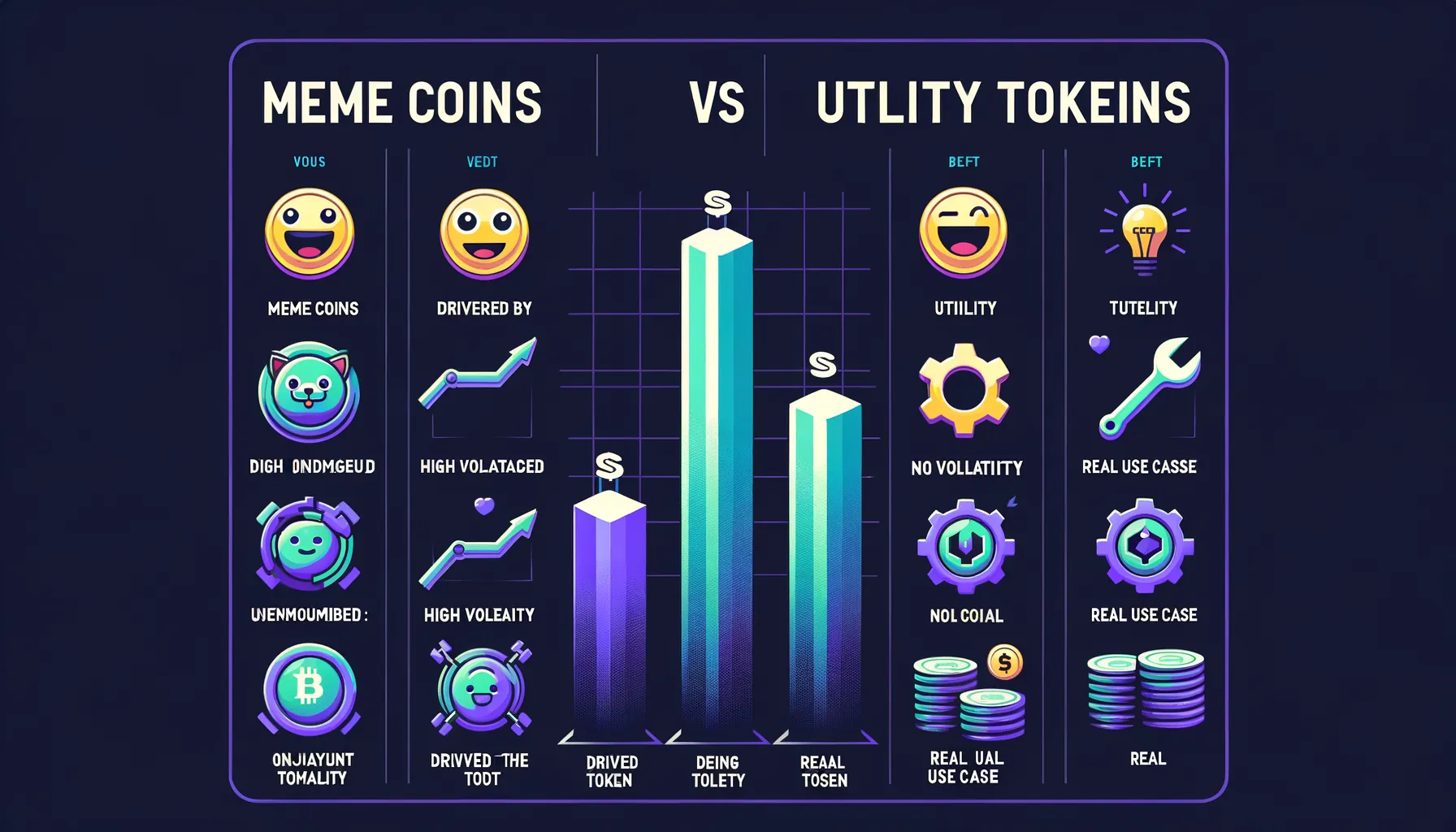 Meme coins versus utility tokens comparison showing key differences