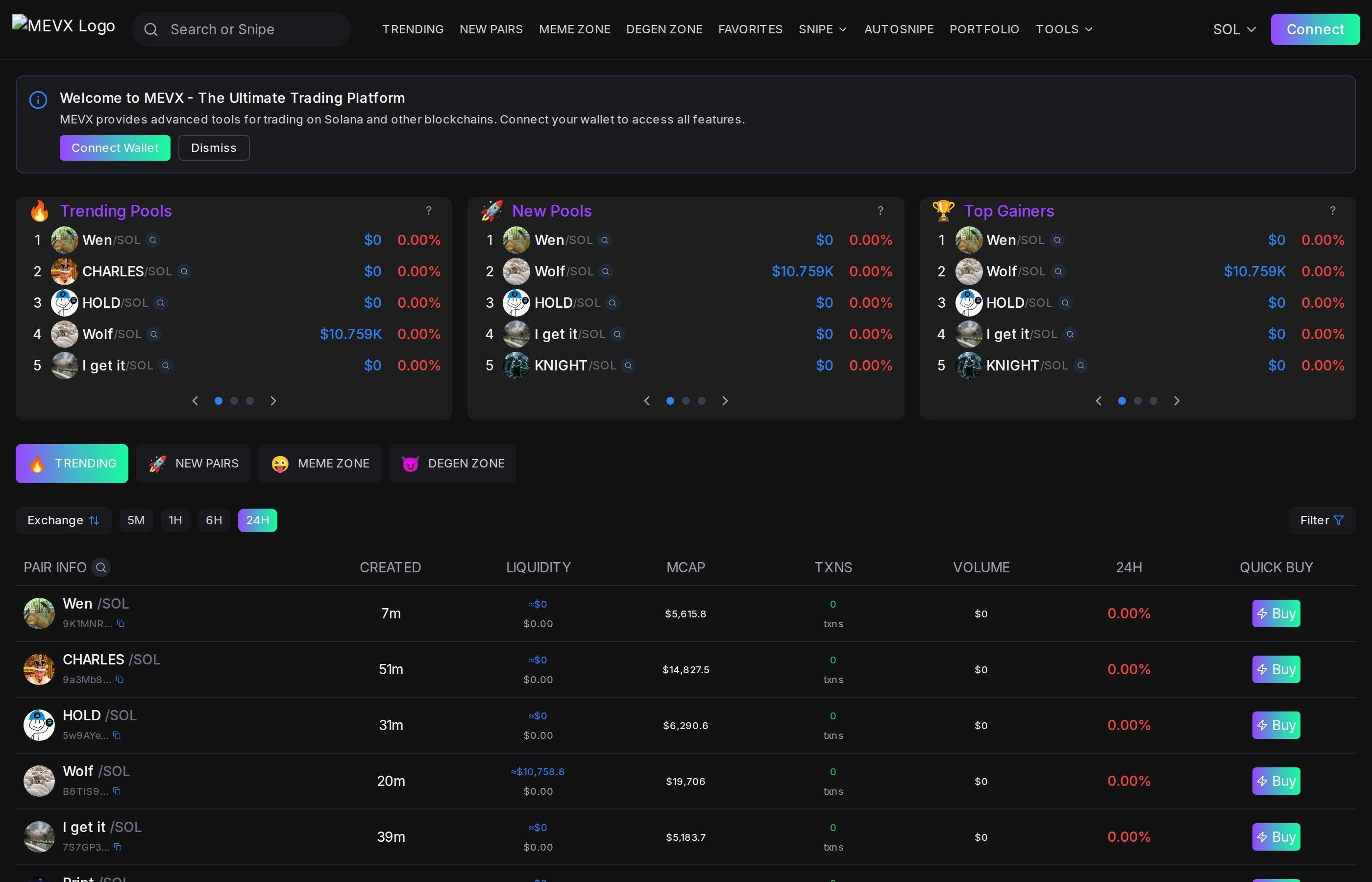 MEVX trading application interface showing MEV-protected swap