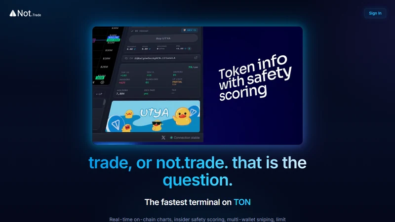 Not.Trade memescope showing a new TON jetton card with the safety panel flagging high BUNDLERS percentage
