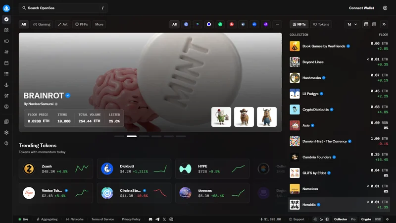 OpenSea NFT marketplace homepage