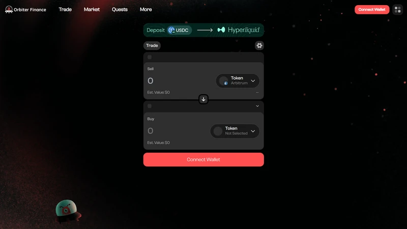 Orbiter Finance bridge interface showing a route from Ethereum to Arbitrum