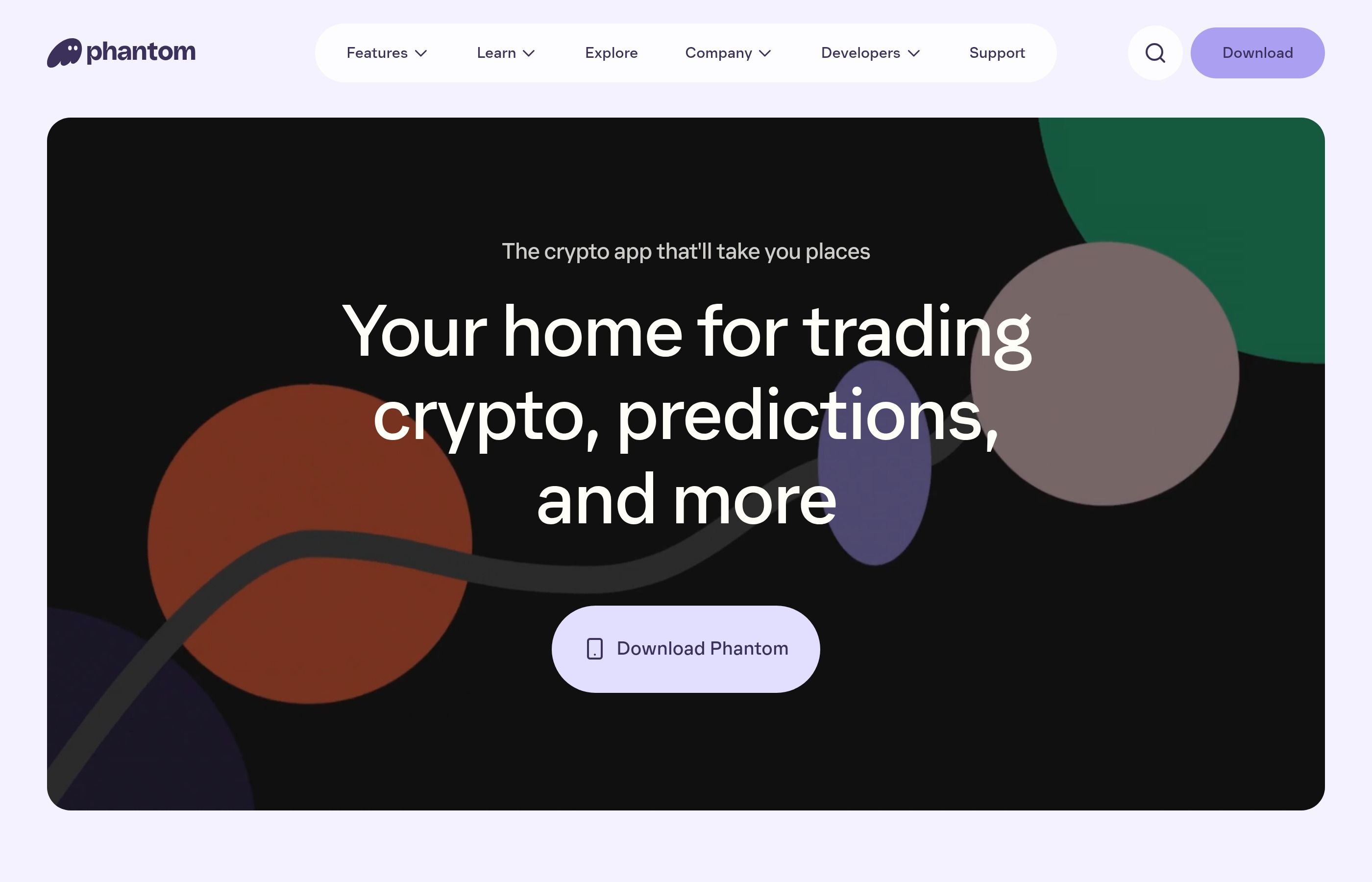 Phantom wallet homepage for Solana and multi-chain