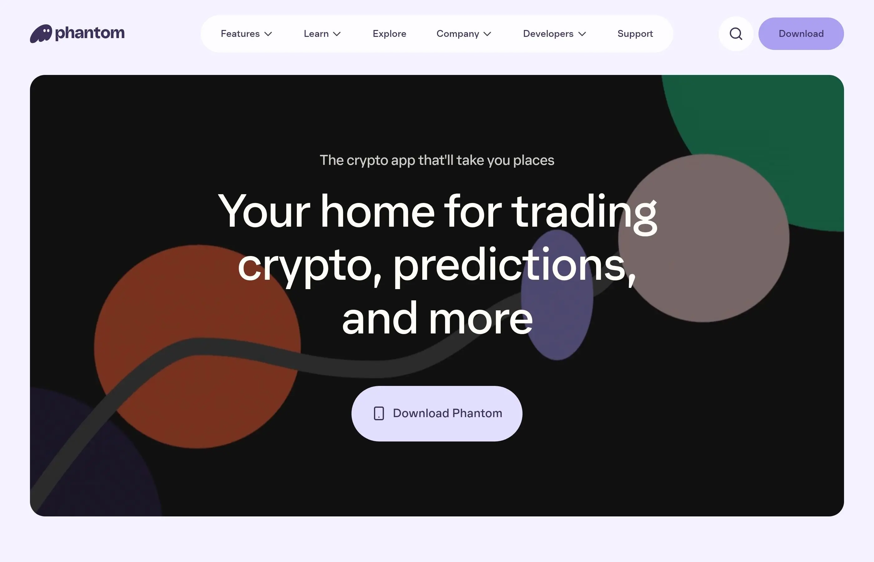 Phantom wallet homepage for Solana and multi-chain