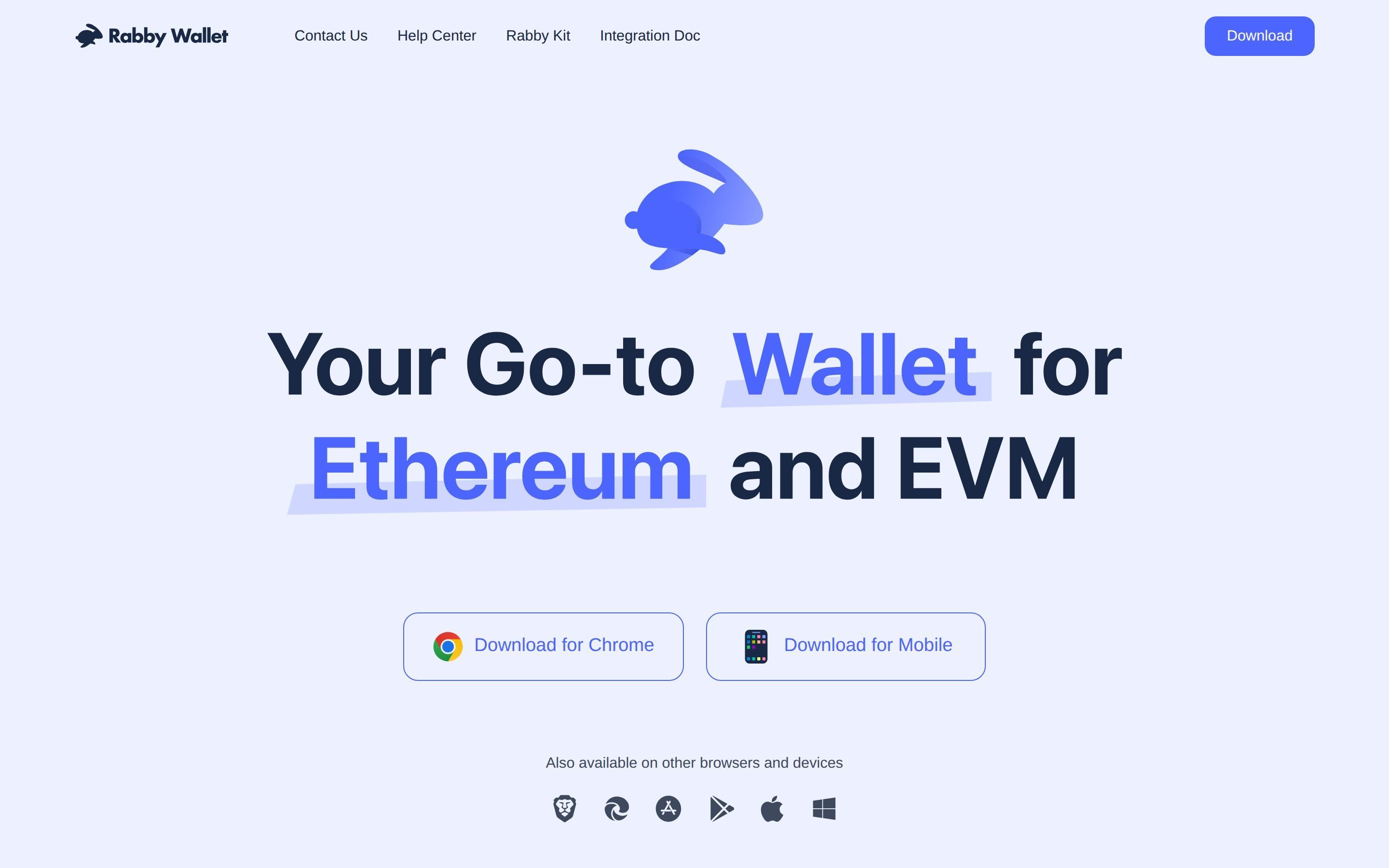 Rabby Wallet homepage showing download options