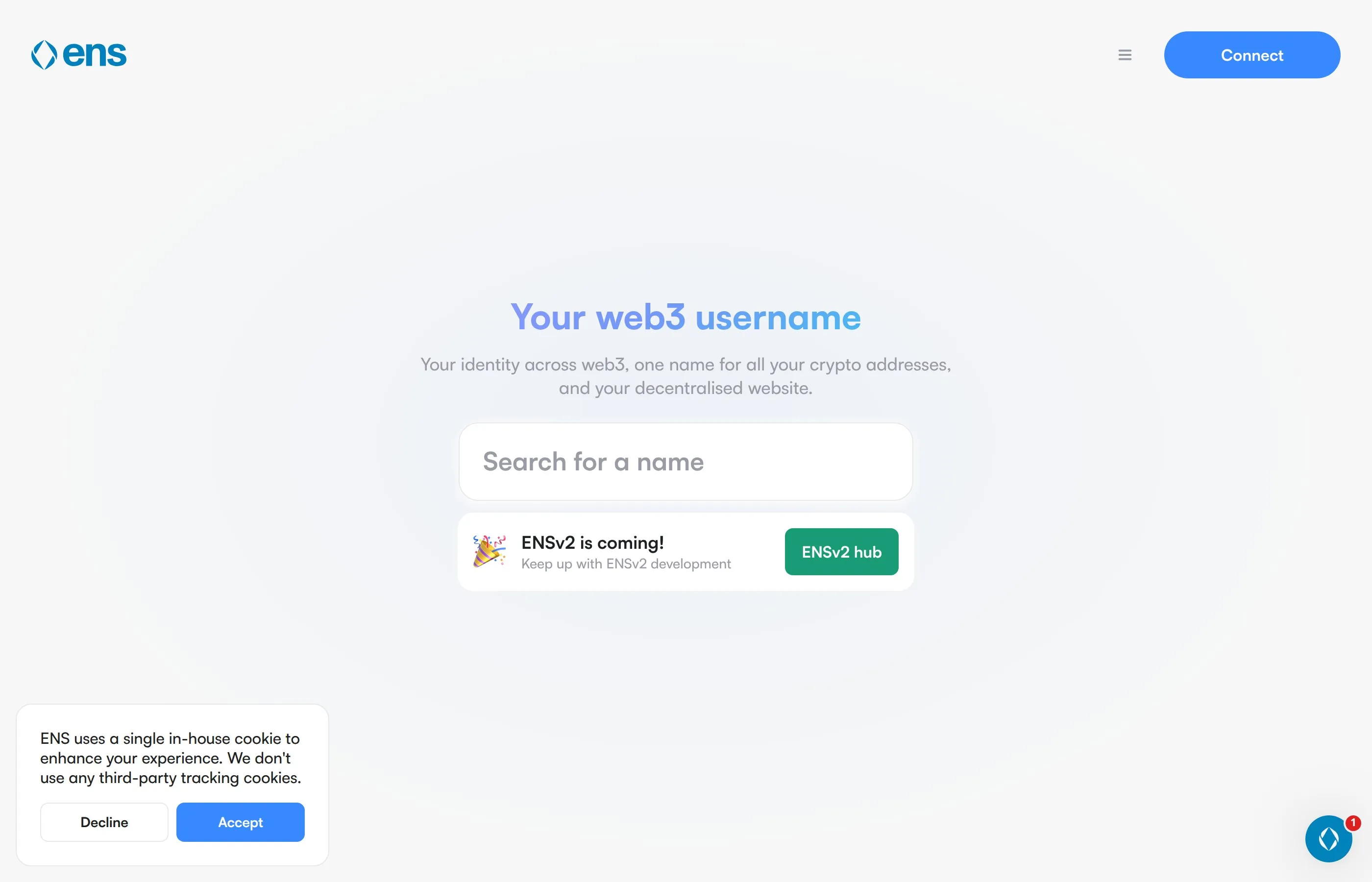 ENS Domains app for registering decentralized .eth domain names on Web3