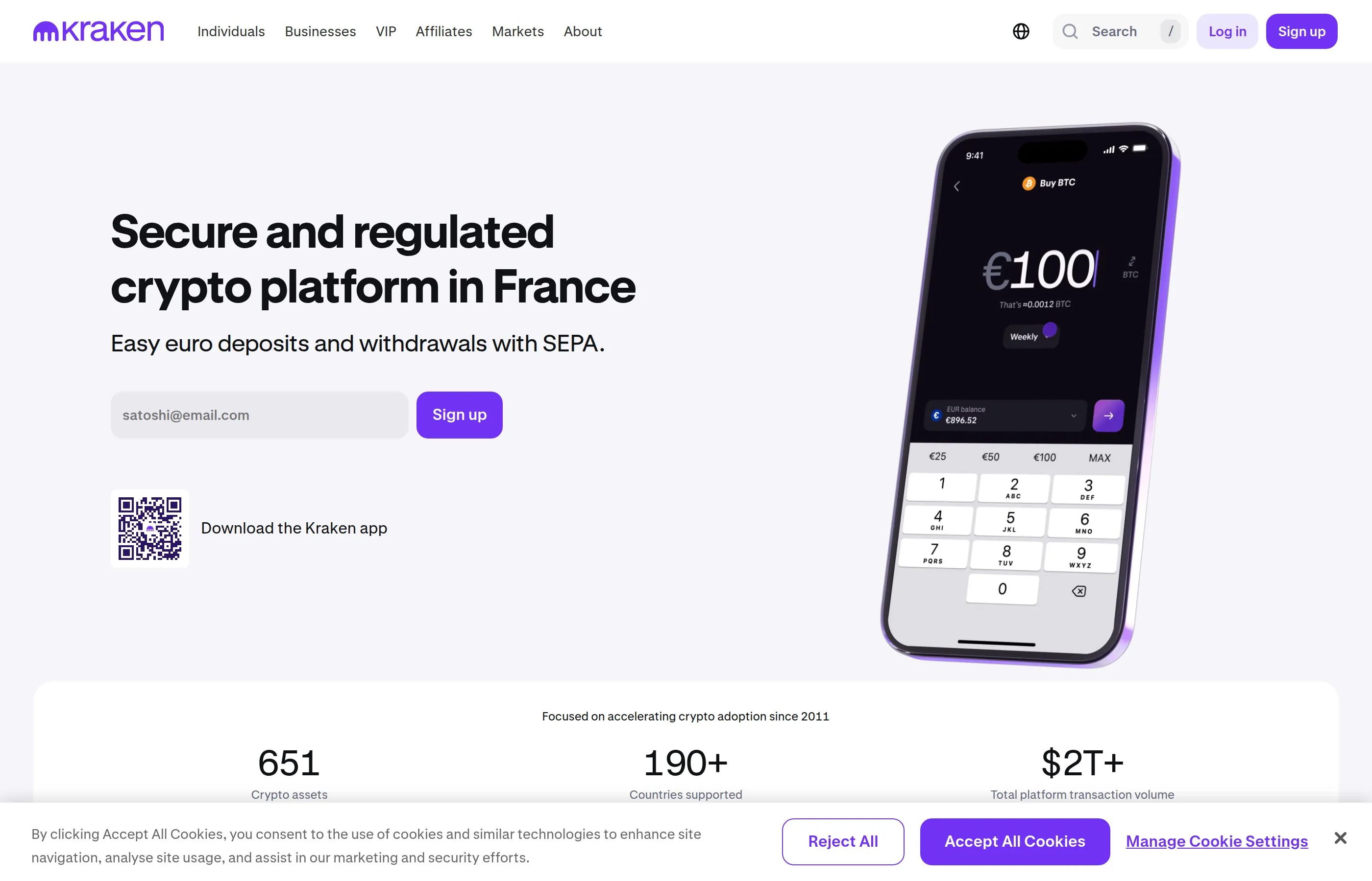Kraken cryptocurrency exchange homepage designed for beginner-friendly crypto buying