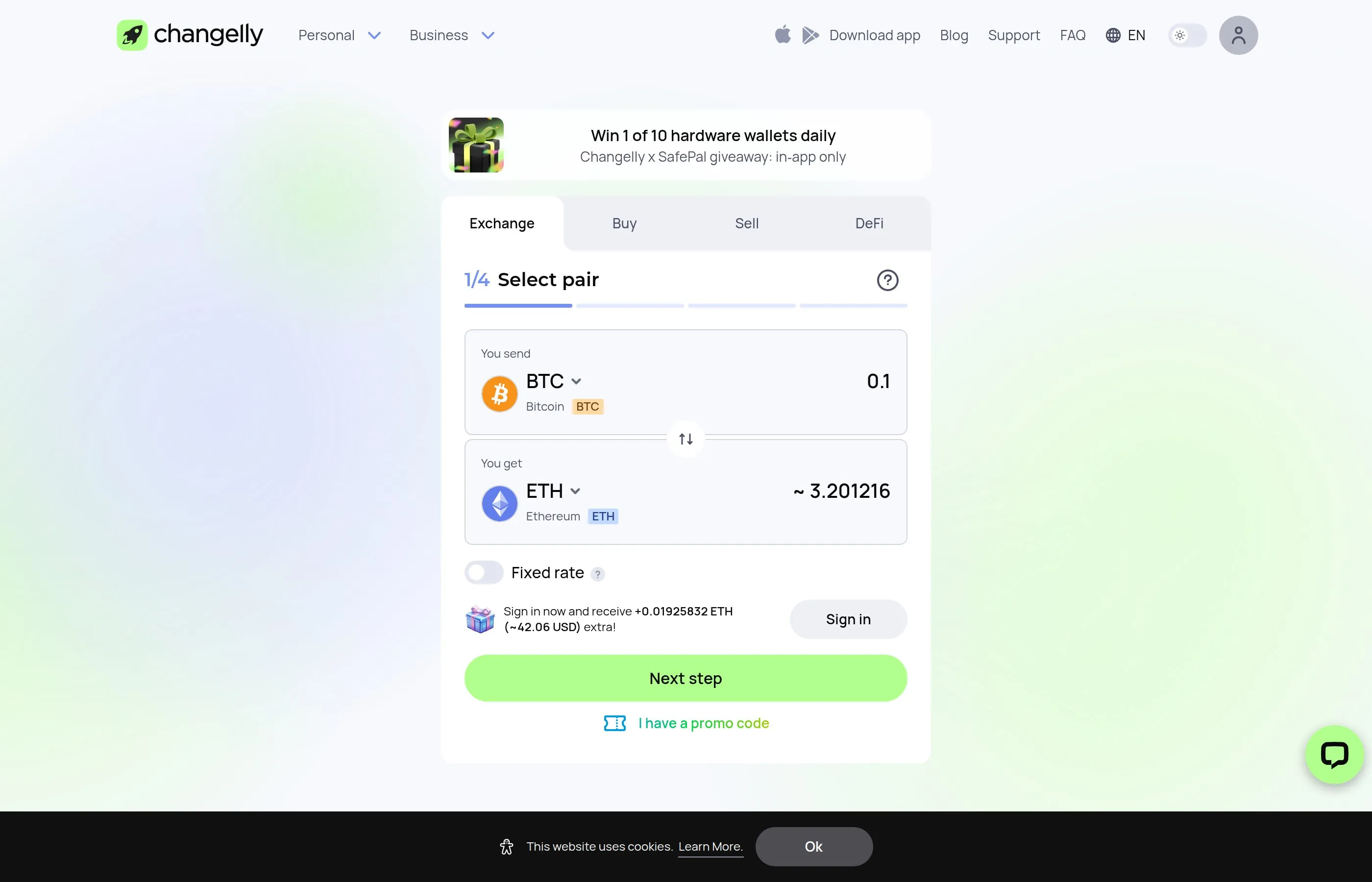 Changelly instant exchange