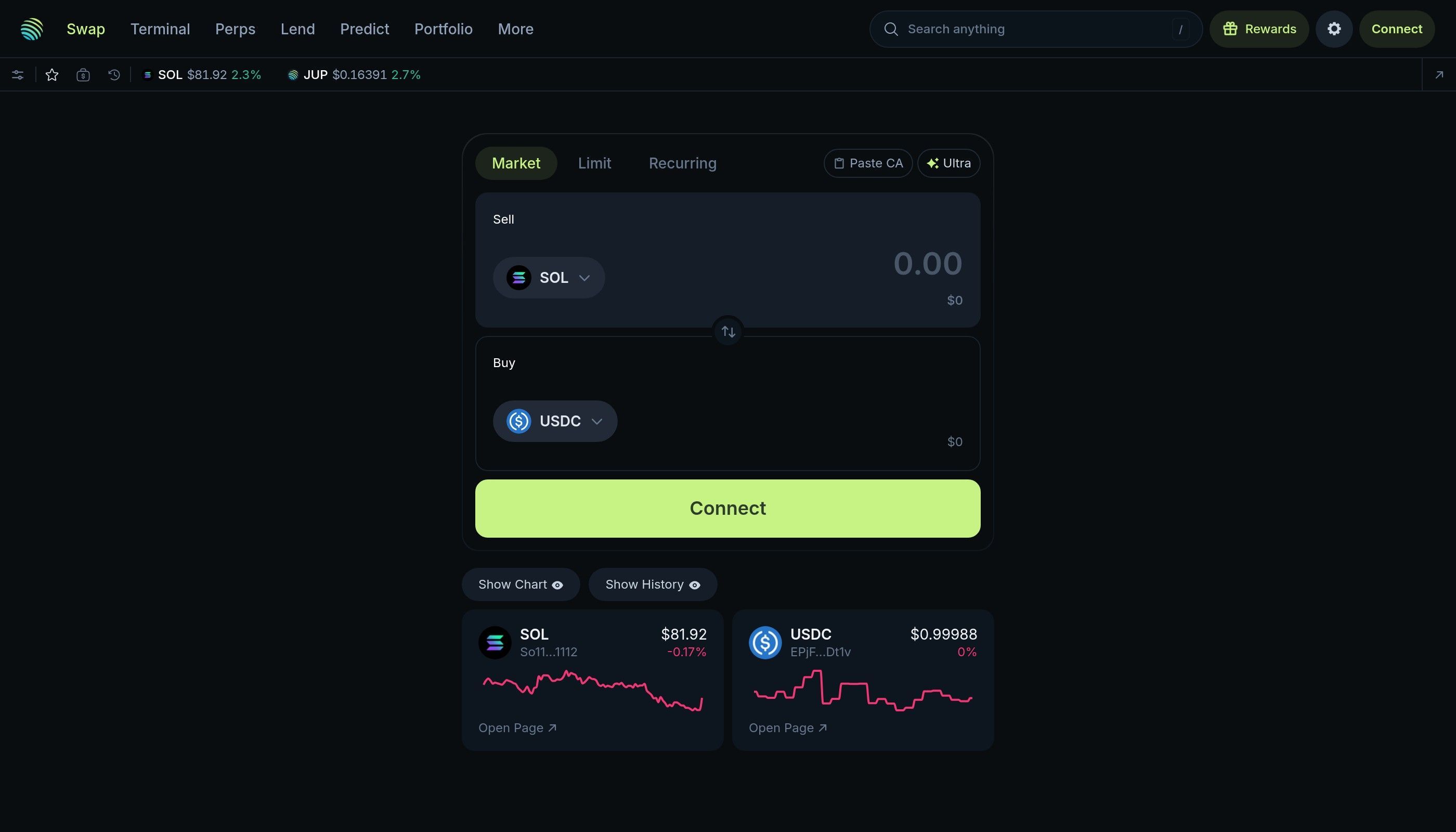Jupiter DEX aggregator on Solana showing swap interface with auto slippage and manual tolerance settings