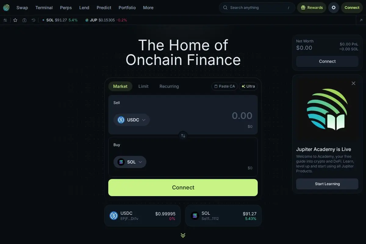 Jupiter DEX swap interface on Solana - the platform behind the largest crypto airdrop in history