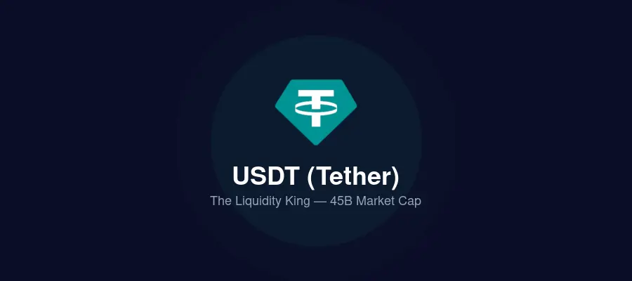 USDT Tether stablecoin - the largest stablecoin by market cap with $145B and deepest trading liquidity