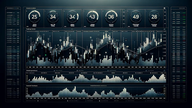 Diagram comparing day trading, swing trading and position trading on a horizontal time axis