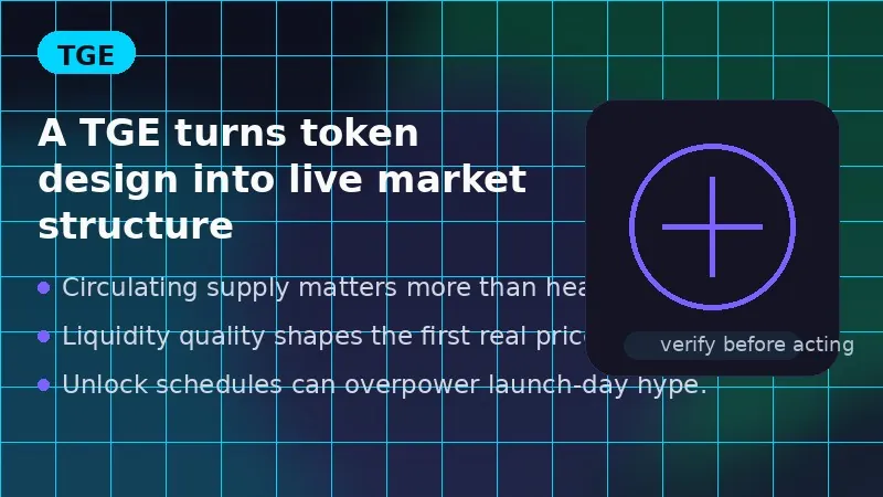 Concept illustration of a token generation event moving from prelaunch allocations into live market trading